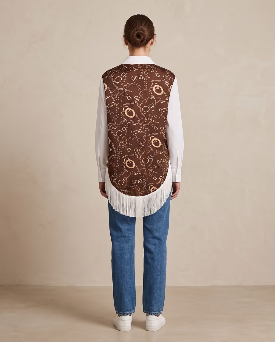 Chain Print Fringe Back Shirt