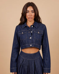 Cropped Dark Wash Denim Jacket