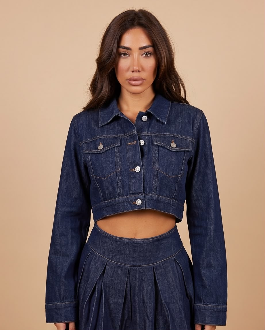 Cropped Dark Wash Denim Jacket