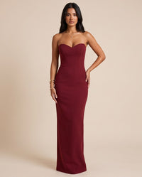 Strapless Sweetheart Burgundy Maxi Dress