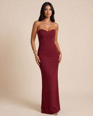 Strapless Sweetheart Burgundy Maxi Dress