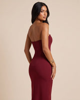 Strapless Sweetheart Burgundy Maxi Dress