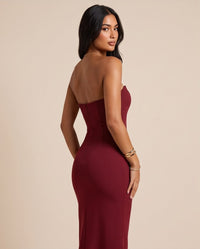 Strapless Sweetheart Burgundy Maxi Dress