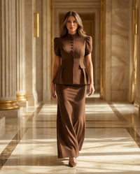 Chocolate Brown Peplum Maxi Two-Piece Set