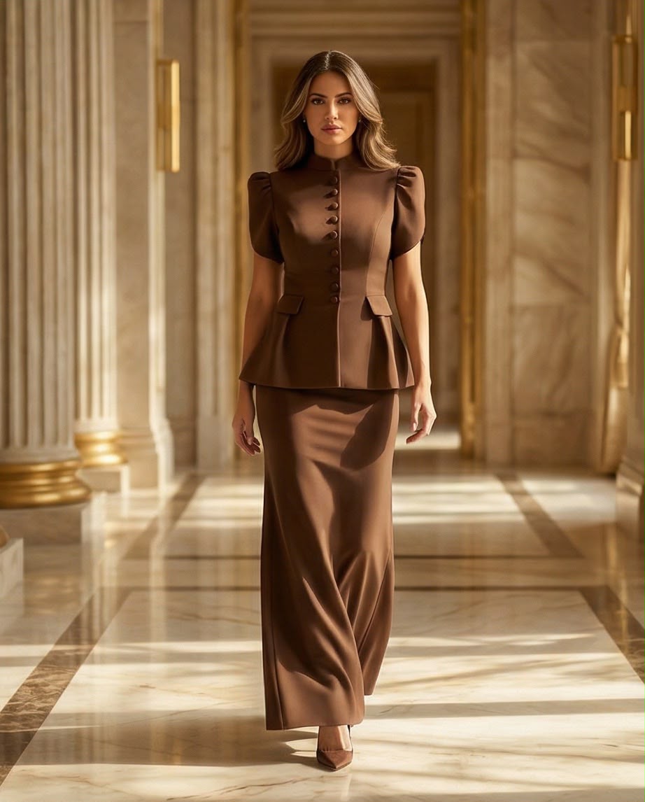 Chocolate Brown Peplum Maxi Two-Piece Set