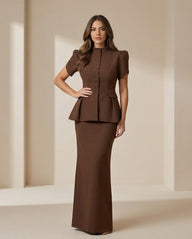Chocolate Brown Peplum Maxi Two-Piece Set