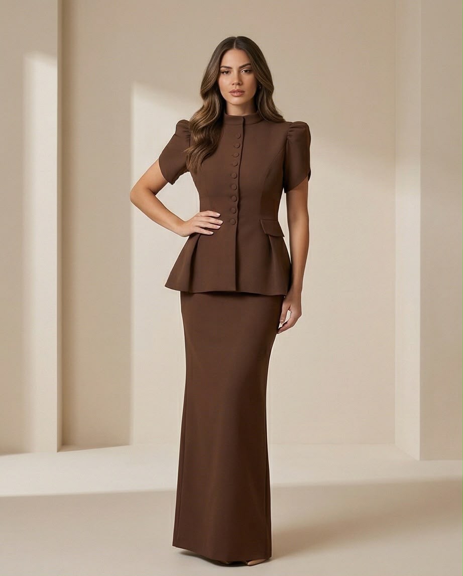 Chocolate Brown Peplum Maxi Two-Piece Set