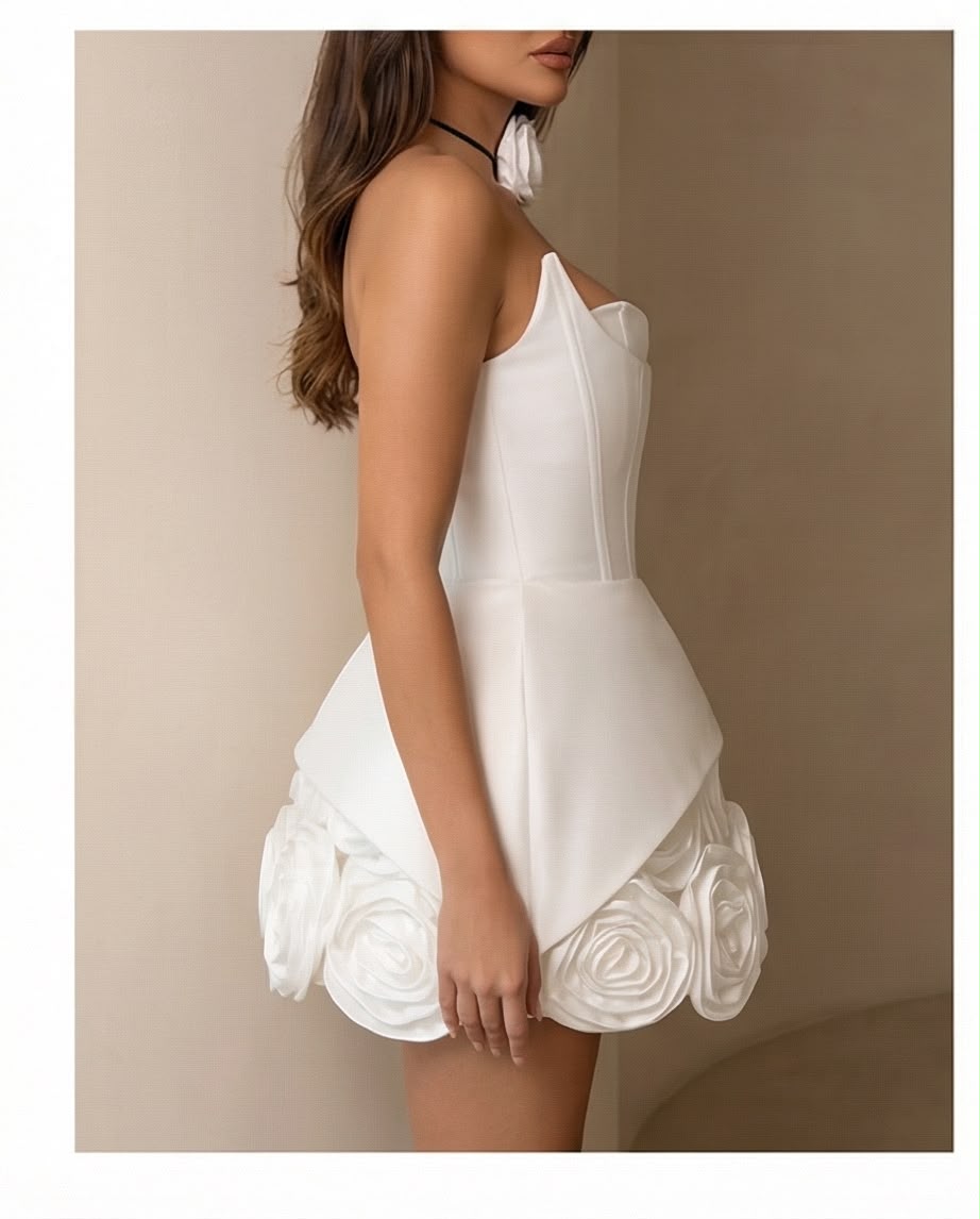3D Rosette Corset Peplum Mini Dress