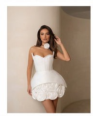 3D Rosette Corset Peplum Mini Dress