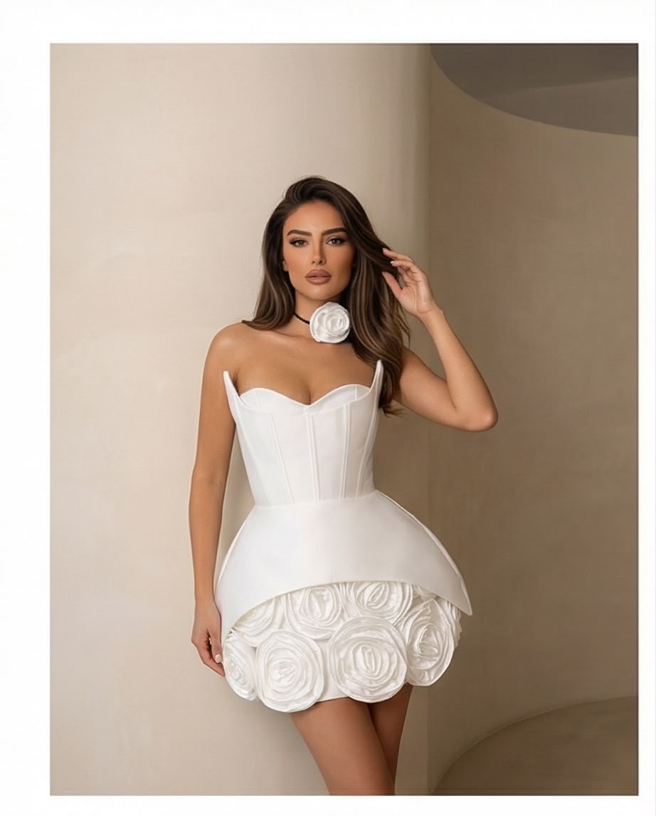 3D Rosette Corset Peplum Mini Dress