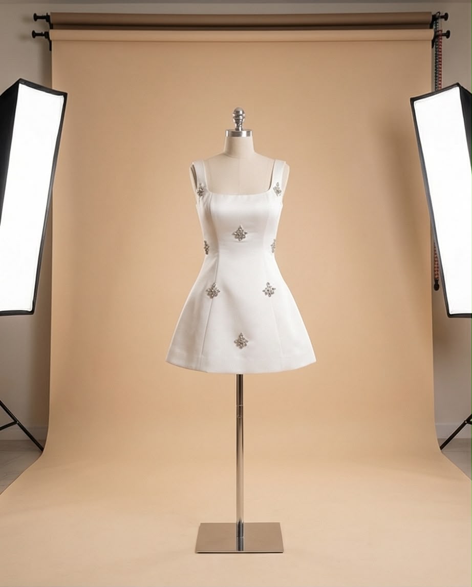 Crystal Embellished A-Line Mini Dress
