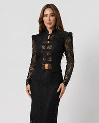 High-Neck Lace Cut-Out Maxi Dress