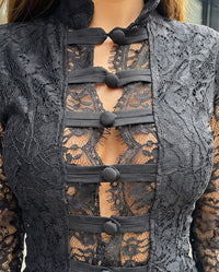 High-Neck Lace Cut-Out Maxi Dress