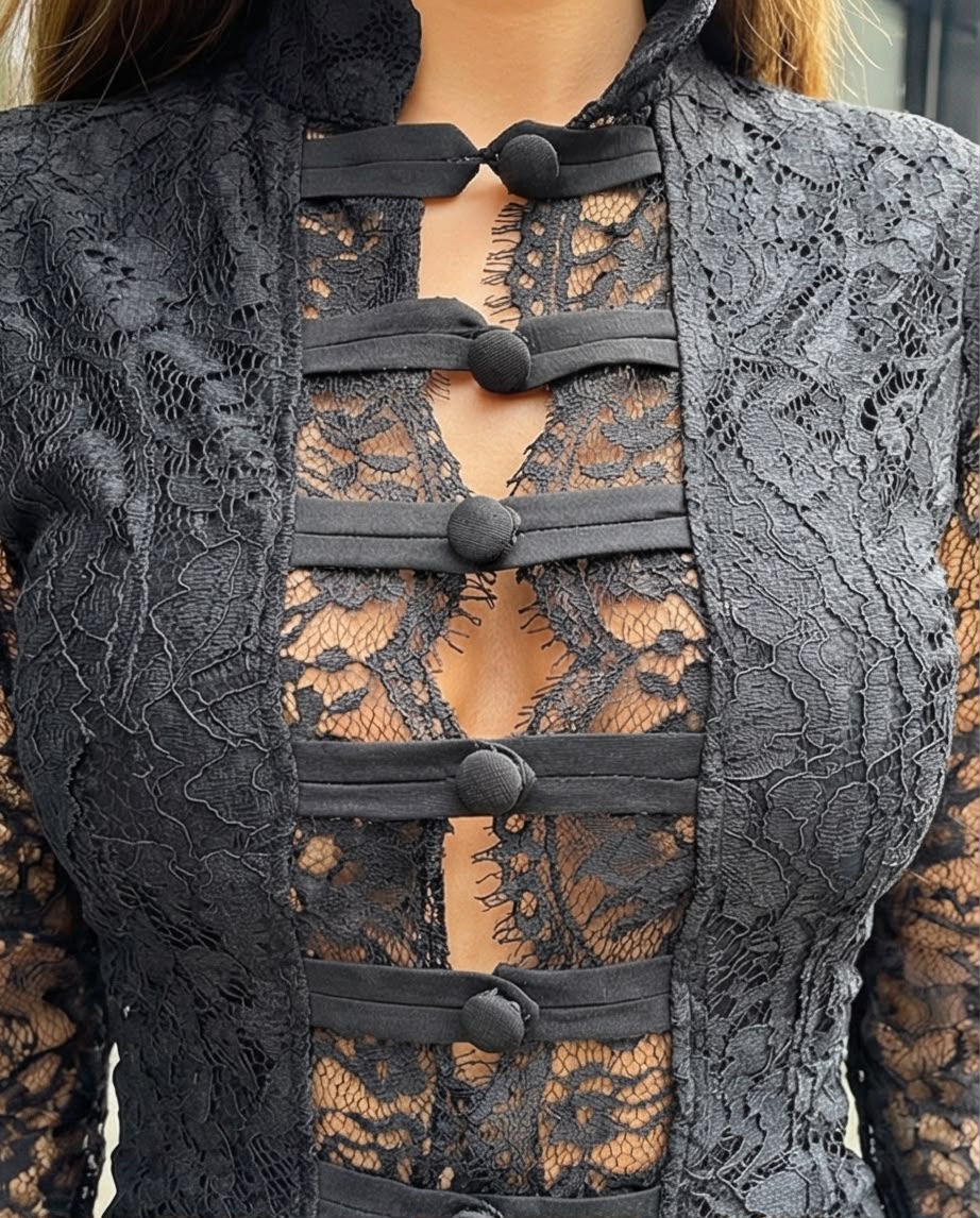 High-Neck Lace Cut-Out Maxi Dress