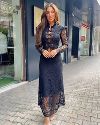 High-Neck Lace Cut-Out Maxi Dress