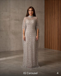 Crystal Embellished Cape Evening Gown