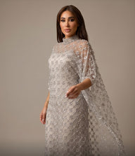 Crystal Embellished Cape Evening Gown