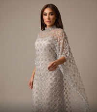 Crystal Embellished Cape Evening Gown