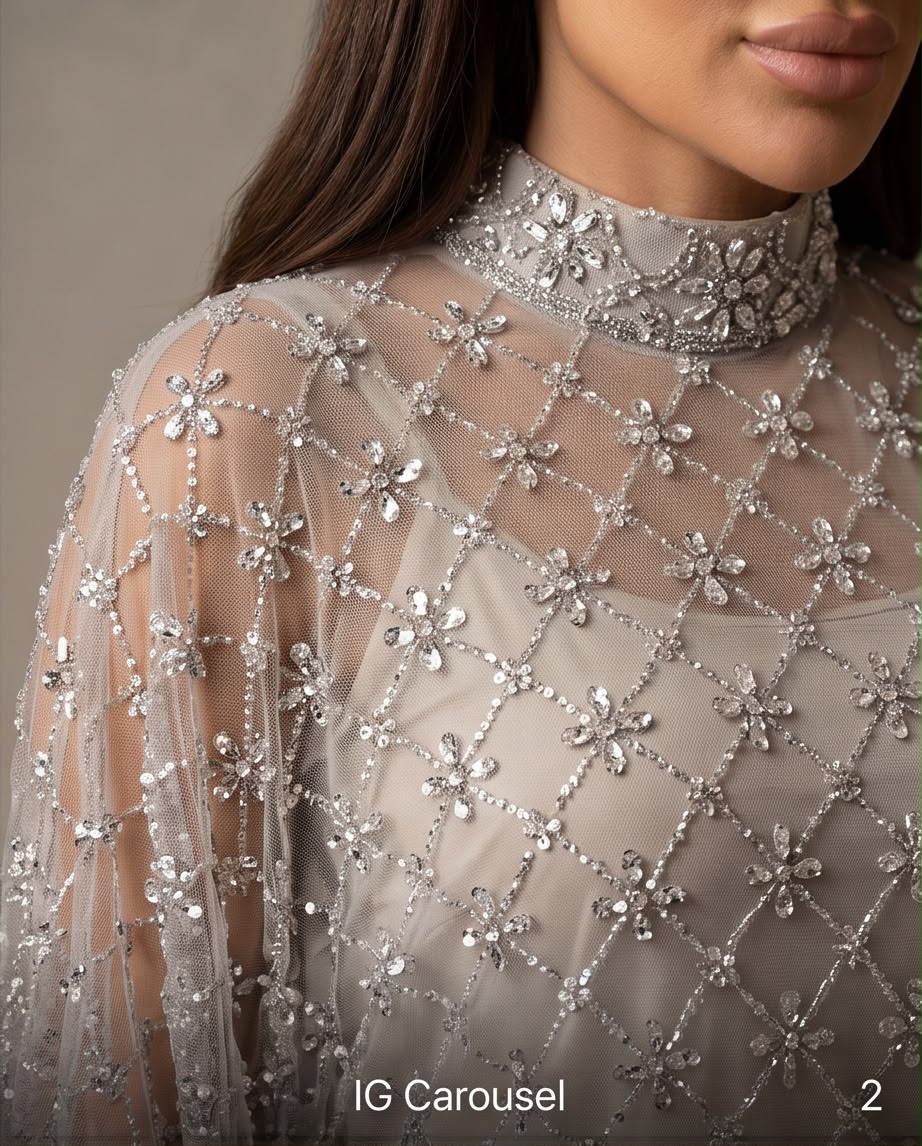 Crystal Embellished Cape Evening Gown