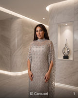 Crystal Embellished Cape Evening Gown