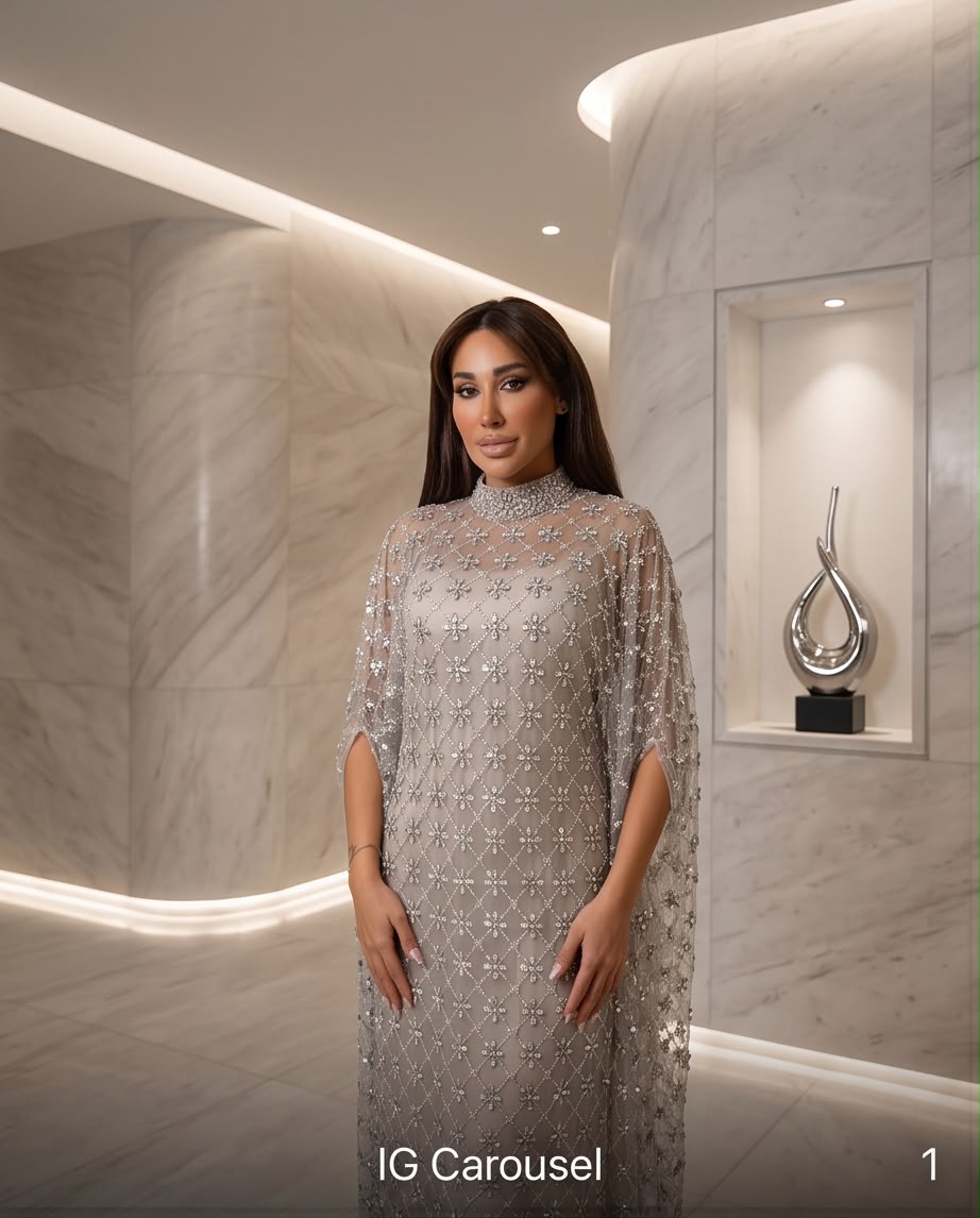 Crystal Embellished Cape Evening Gown