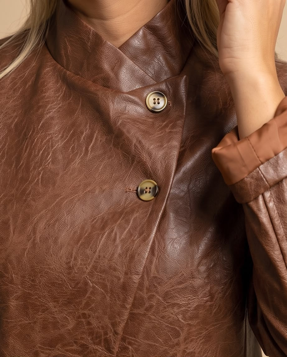 High-Neck Faux Leather Jacket