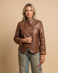 High-Neck Faux Leather Jacket