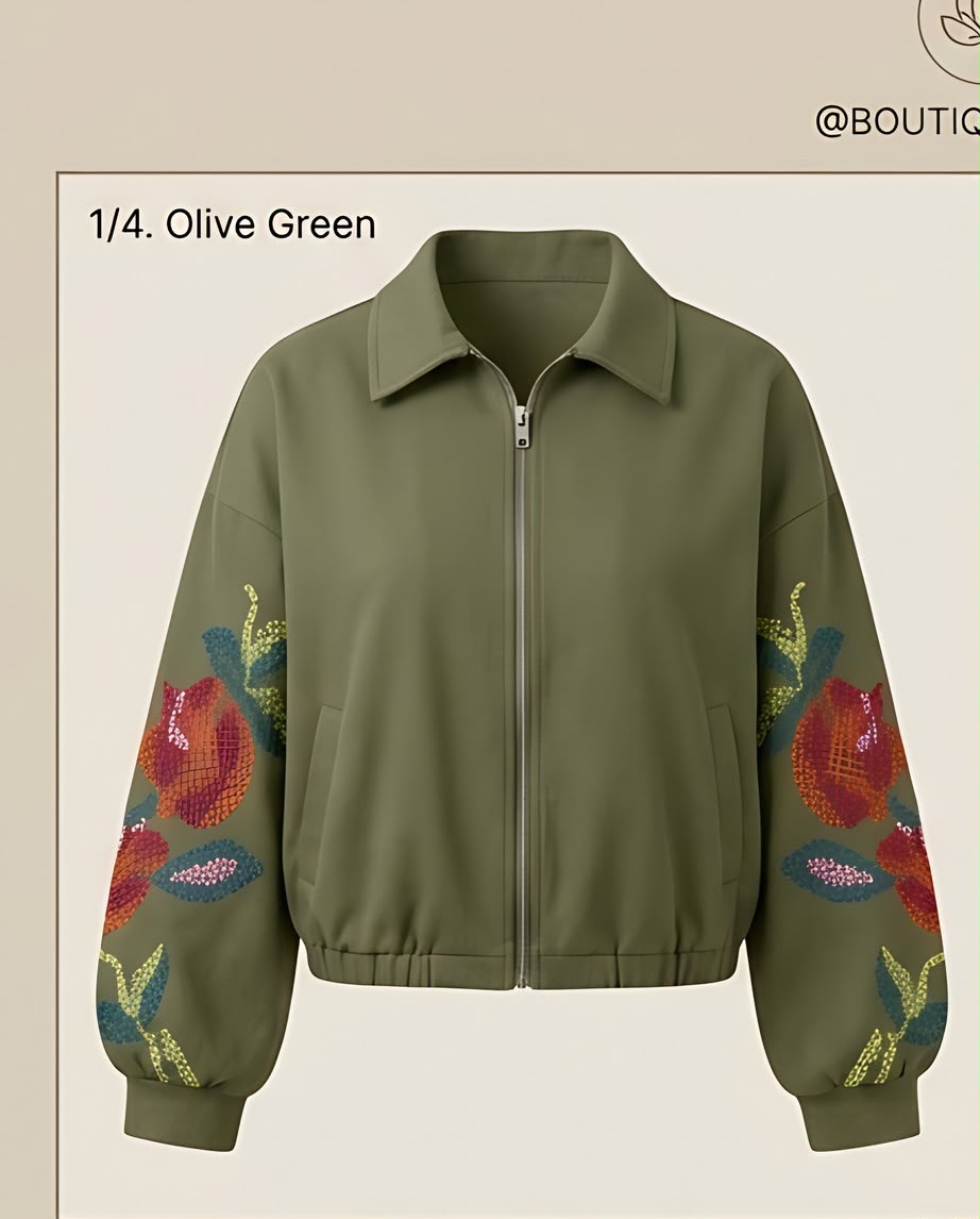 Floral Embroidered Zip Jacket