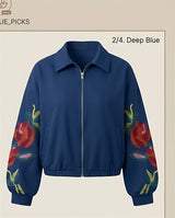 Floral Embroidered Zip Jacket
