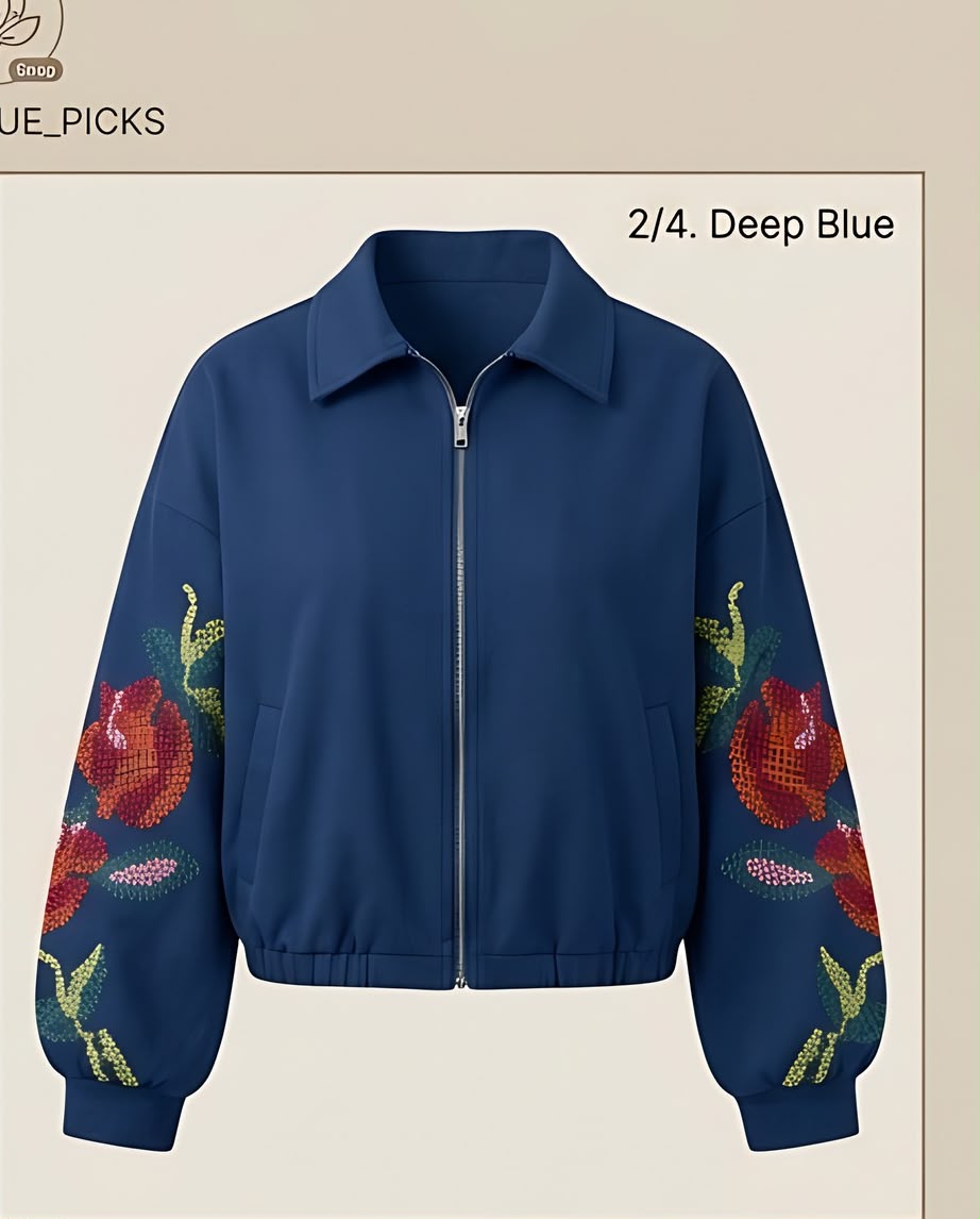 Floral Embroidered Zip Jacket