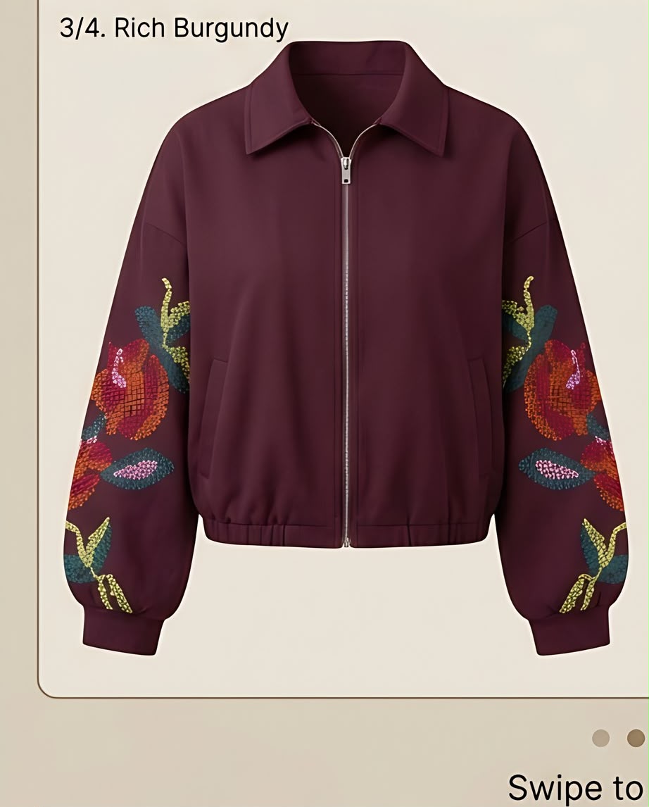 Floral Embroidered Zip Jacket