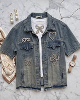Crystal Patch Short Sleeve Denim Jacket