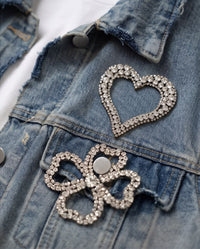 Crystal Patch Short Sleeve Denim Jacket
