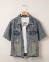 Crystal Patch Short Sleeve Denim Jacket