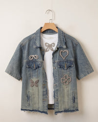 Crystal Patch Short Sleeve Denim Jacket