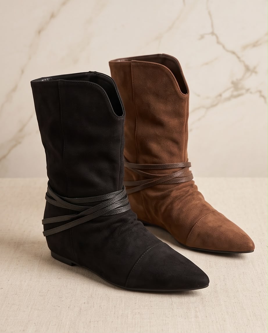 Strapped Suede Ankle Boots