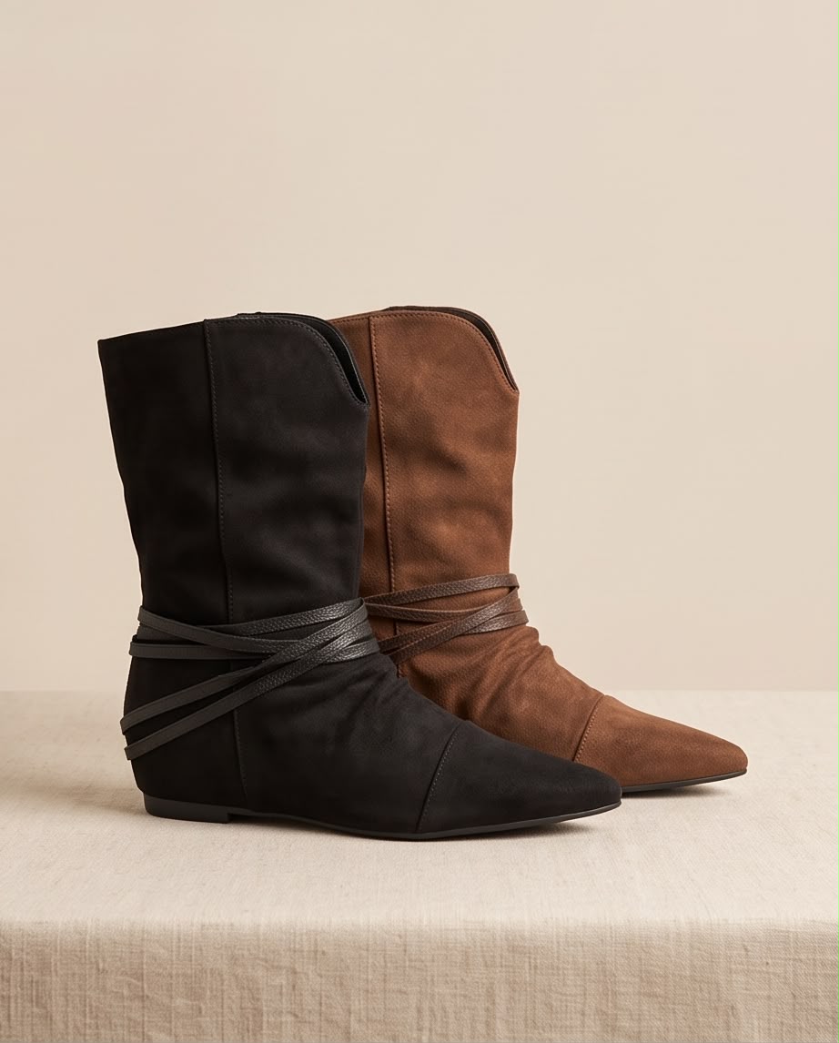 Strapped Suede Ankle Boots