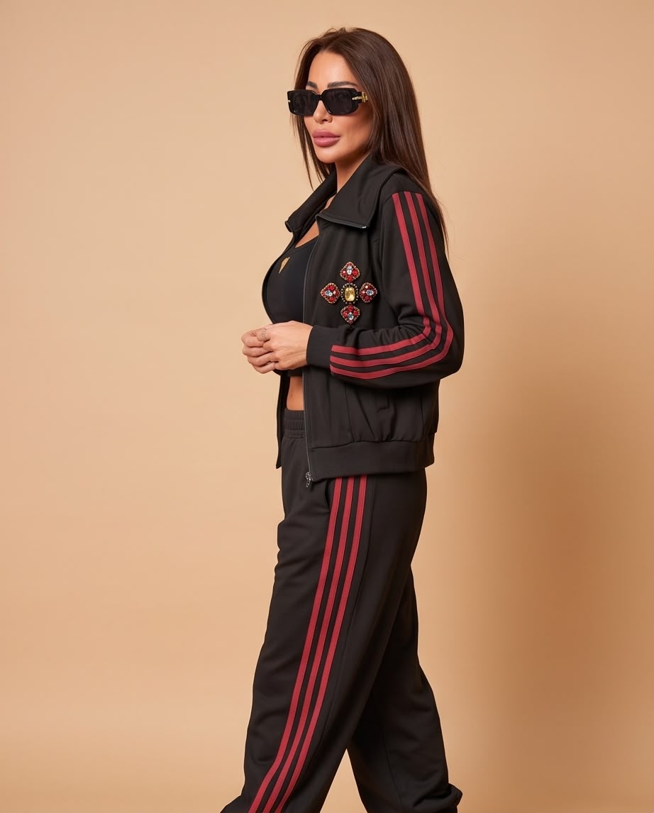 Jeweled Side-Stripe Tracksuit Set
