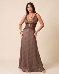 Lace Midriff Polka Dot Maxi Dress