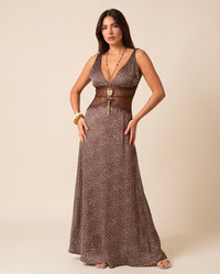 Lace Midriff Polka Dot Maxi Dress