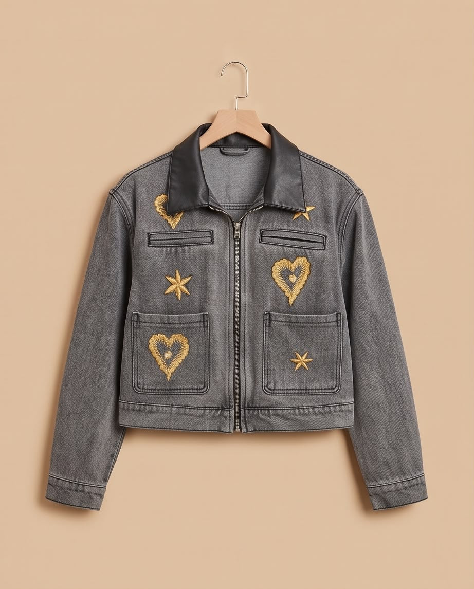 Gold Embroidered Denim Jacket