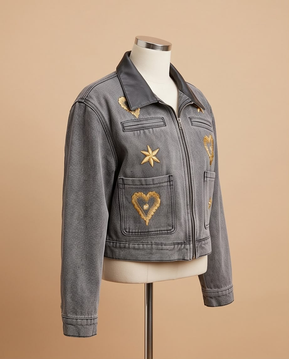 Gold Embroidered Denim Jacket