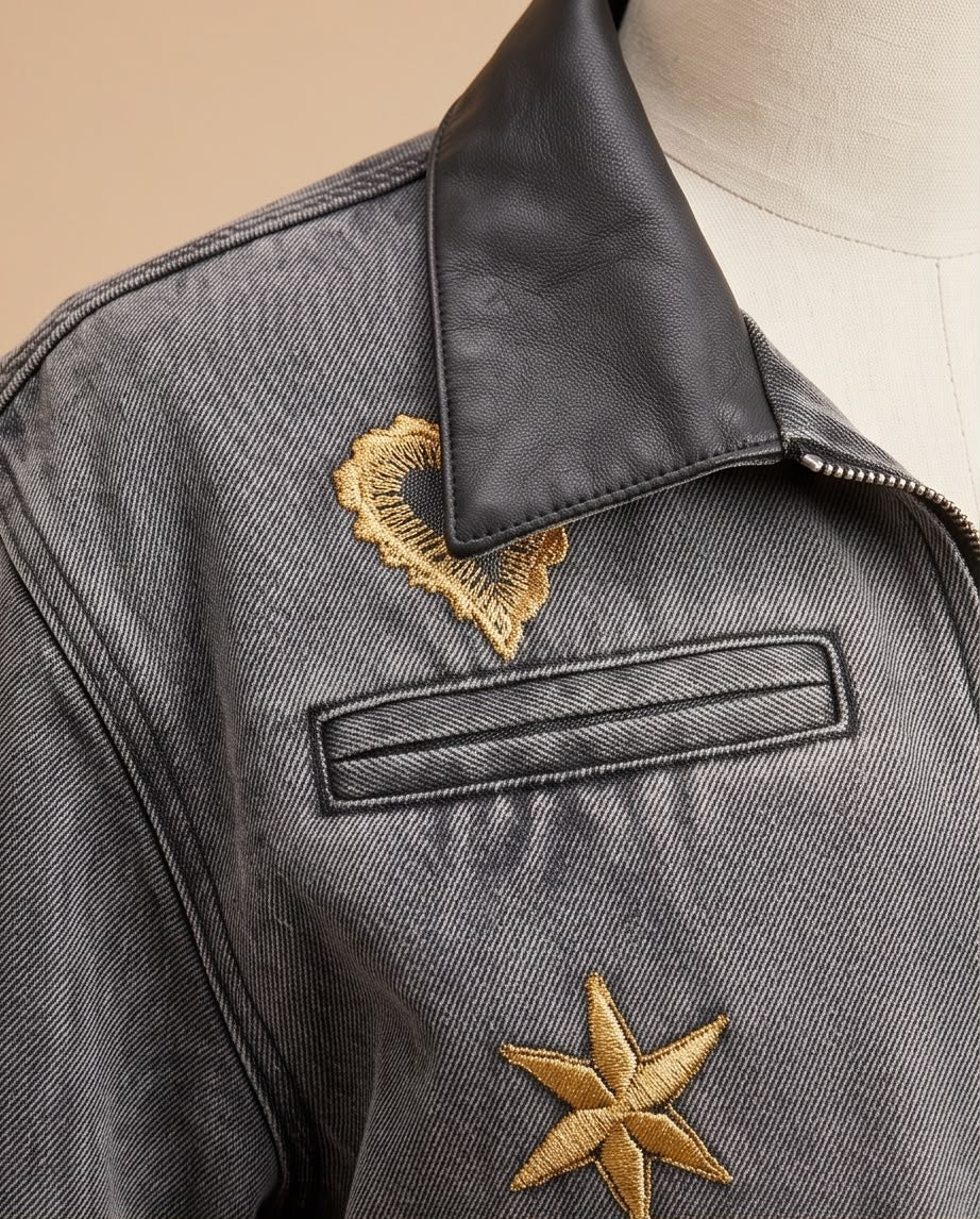 Gold Embroidered Denim Jacket